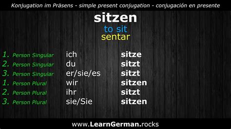 konjugation sitzen|present sitzen in german.